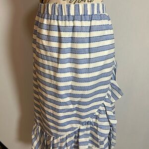 Rafaella White and Blue Ruffled Midi Skirt. 100% Cotton